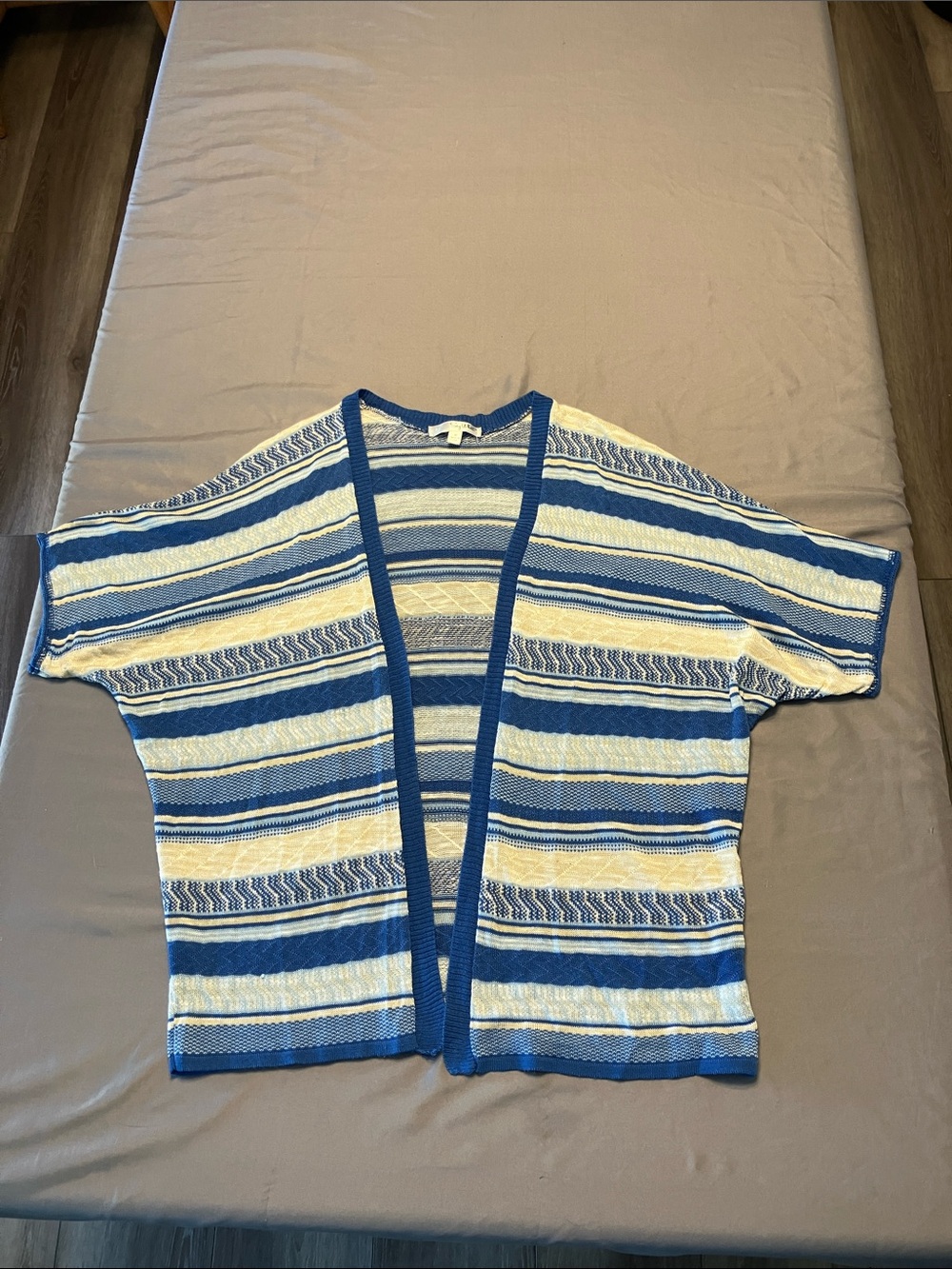Say What? Blue and White Striped Open Cardigan